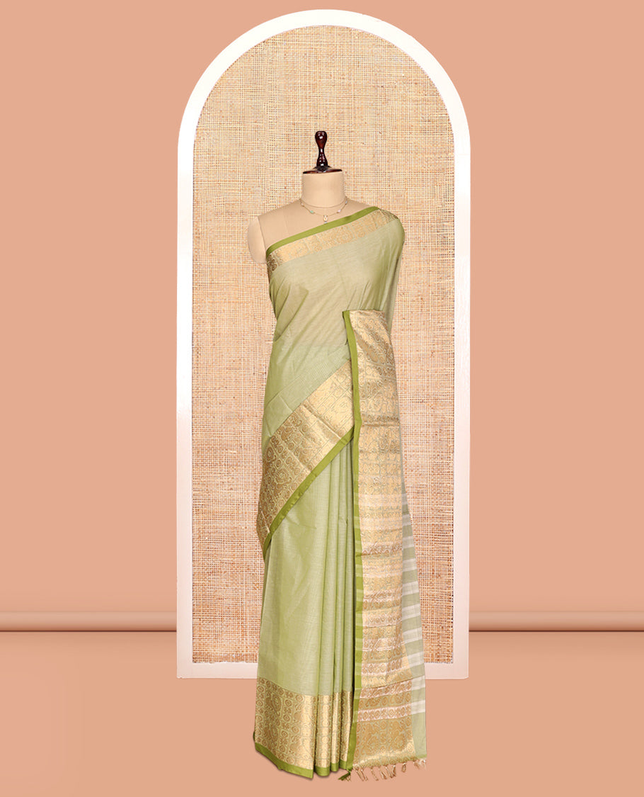 Pale Green Plain Chettinad Cotton Saree