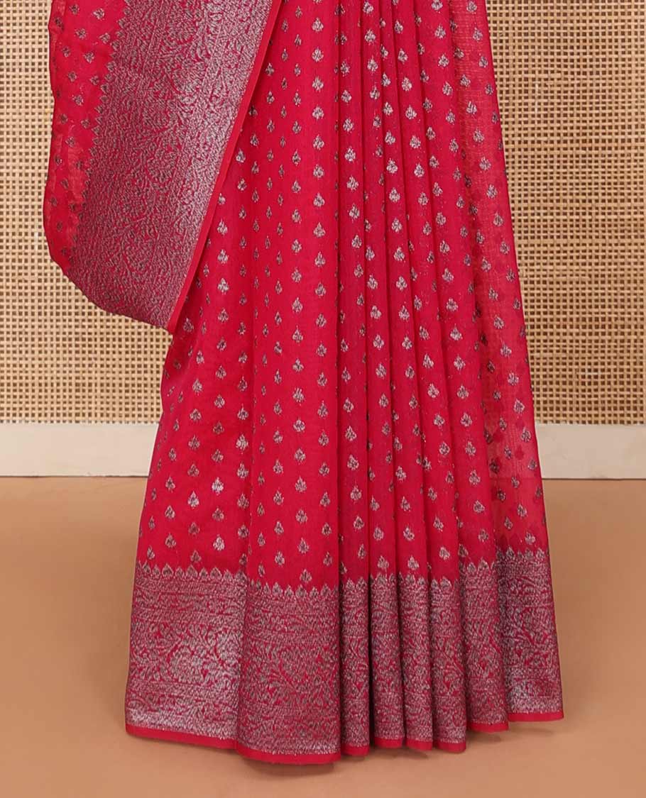Pink zari buttas fancy saree, zari floral creeper border, and floral jaal pallu