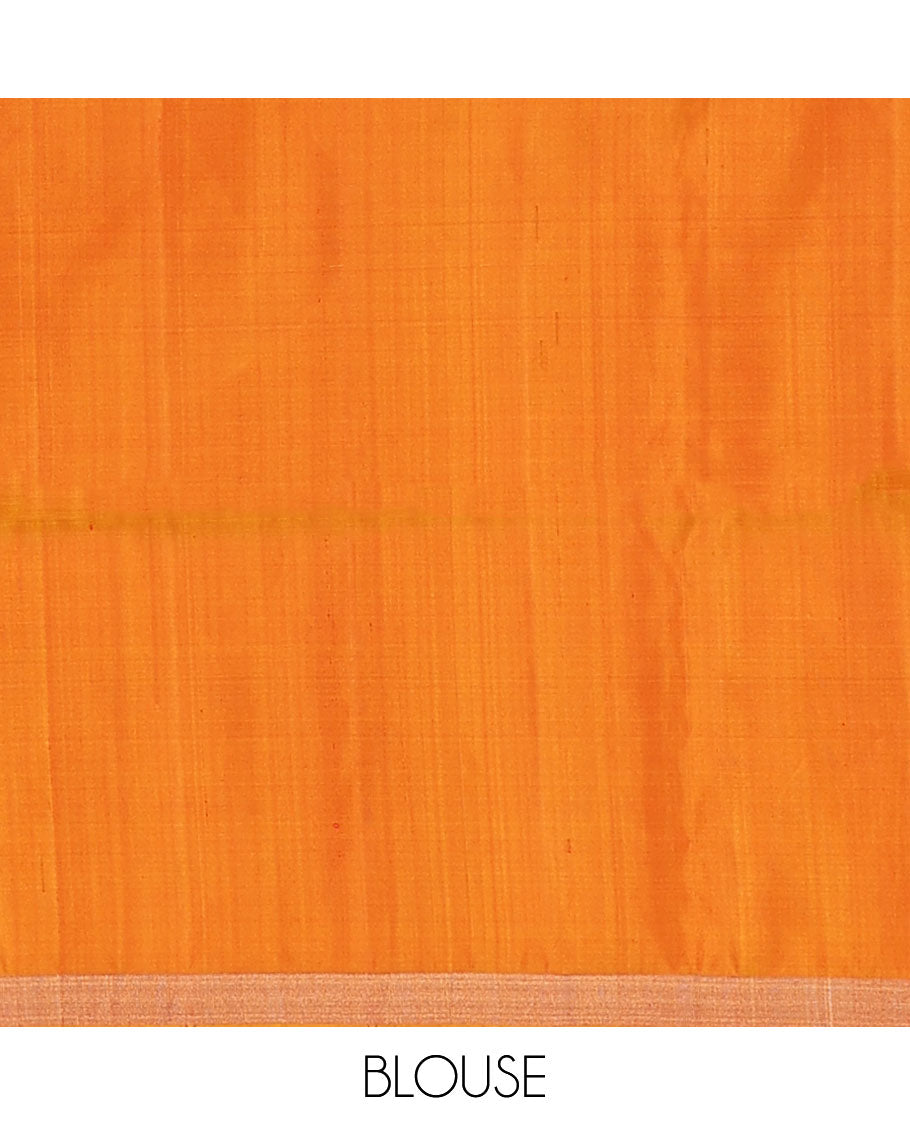 Orange intricately ikkat design woven pure ikkat saree, zari border & pallu of ikkat designs