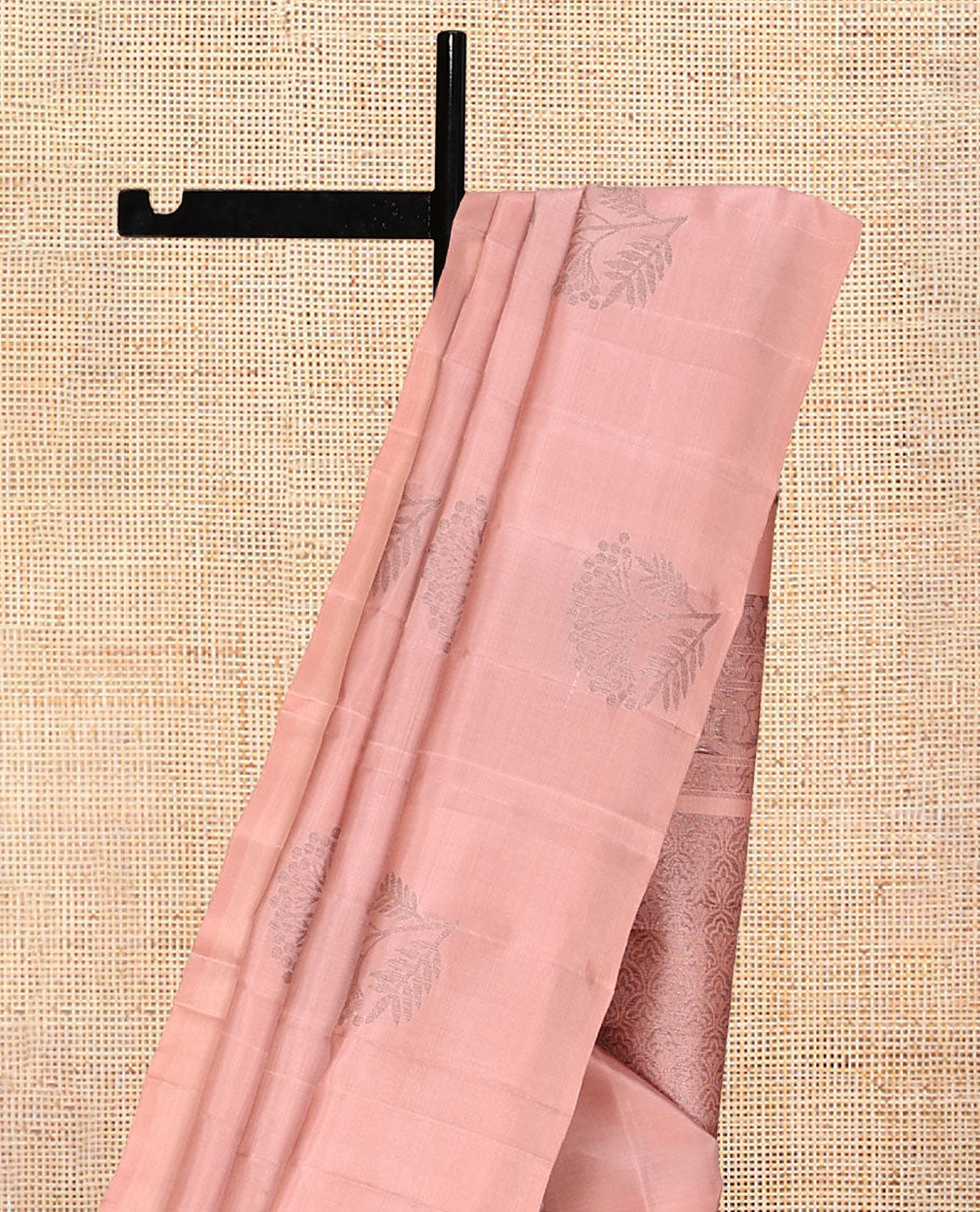 Borderless Zari Butta Peach Mayuri Lite Silk Mix Saree