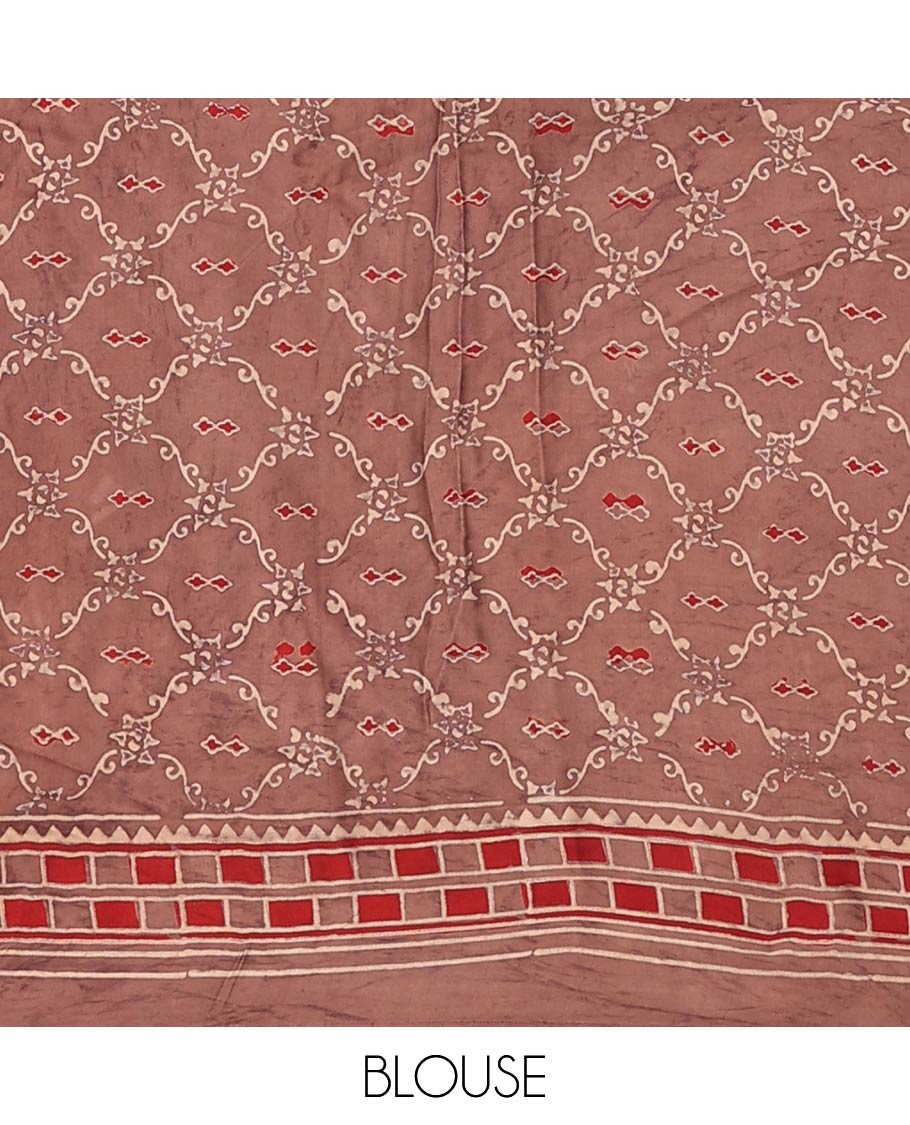 Brown geometric design modal saree with self border & pichwai design pallu