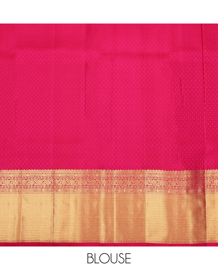 Pink zari design pure-silk half saree, contrast border & blouse of traditional zari designs & zari design dhavani