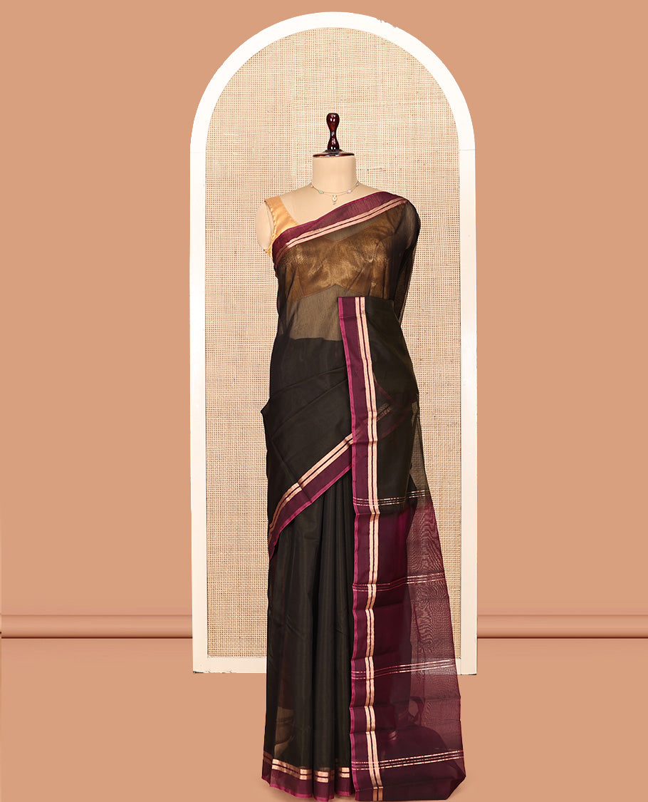 Brown Plain Silk Cotton Saree
