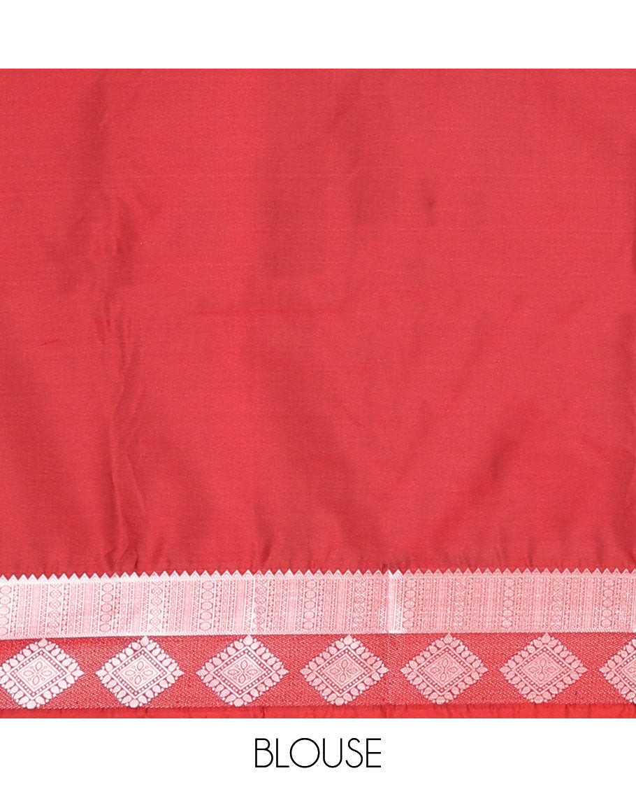 Blue semi-soft silk saree with zari buttas, contrast diamond design border & intricate pallu
