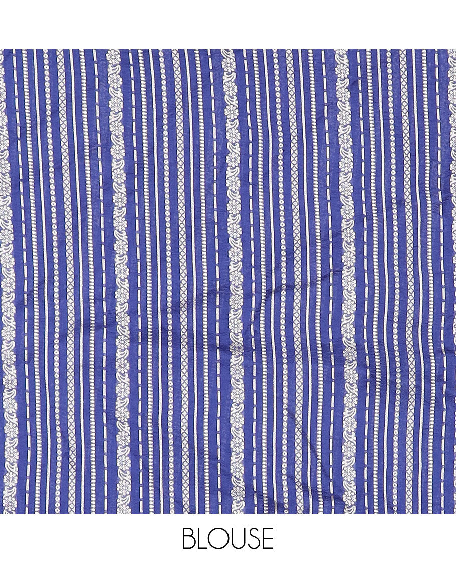 Royal blue floral, and swan meenakari design Matka silk saree, traditional border, and pallu of swan, and floral designs