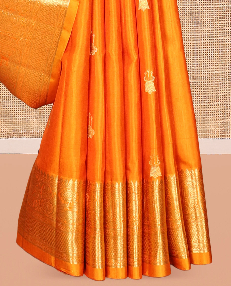 Orange Zari Buttas Venkatagiri Silk Saree, a Traditional Zari Border, Jaal Pallu, a Matching Blouse