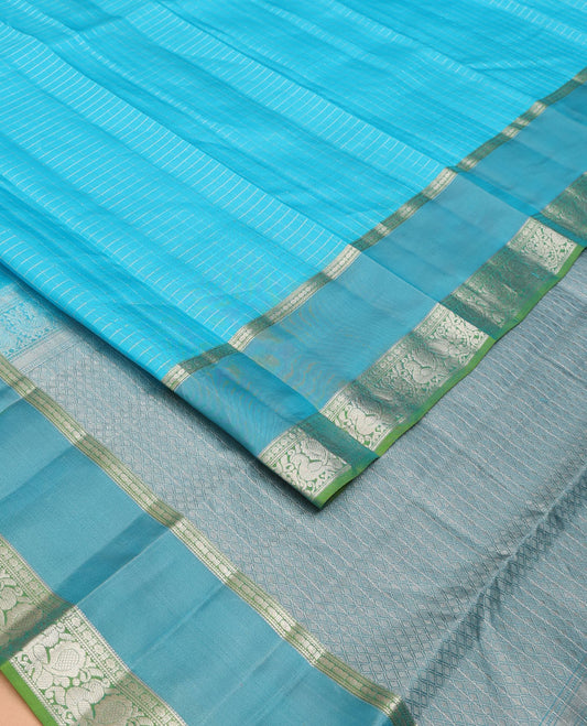 Blue zari checked Vasundhara elite silk saree, contrast jaal pallu & rettai pettu border of poun,muthu & mayil