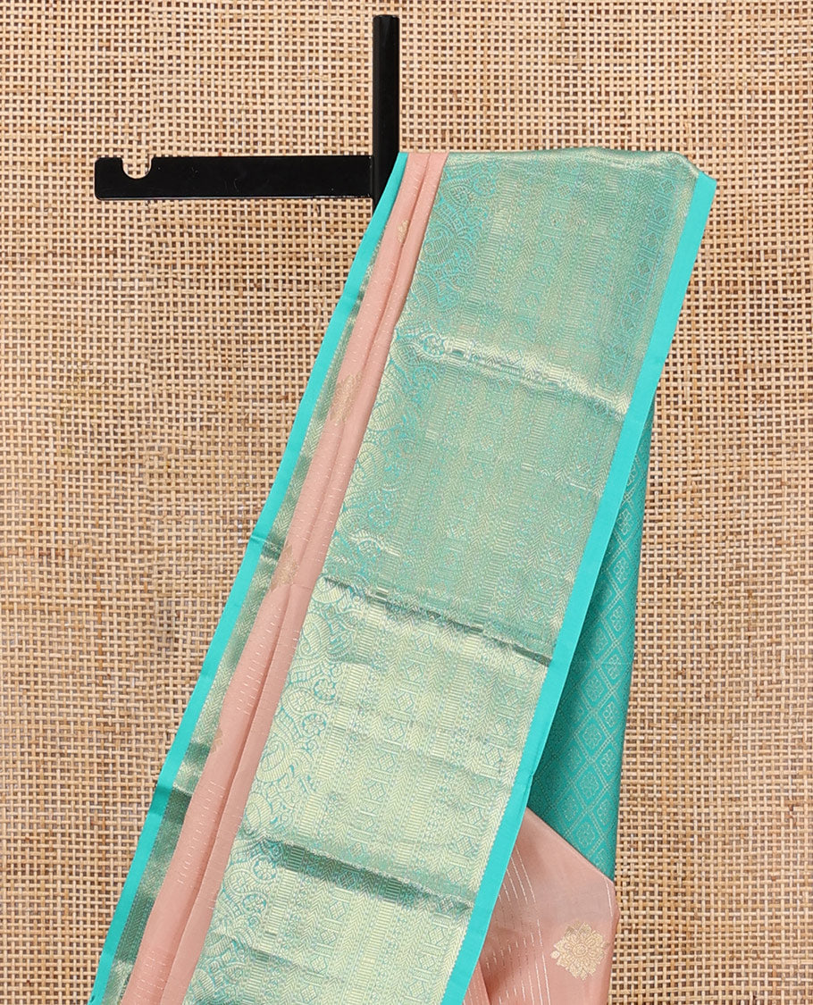 Pink zari design silksaree, contrast jaal pallu & border of thilakam,mayil,muthu,kathir,lavangam & diamond motifs