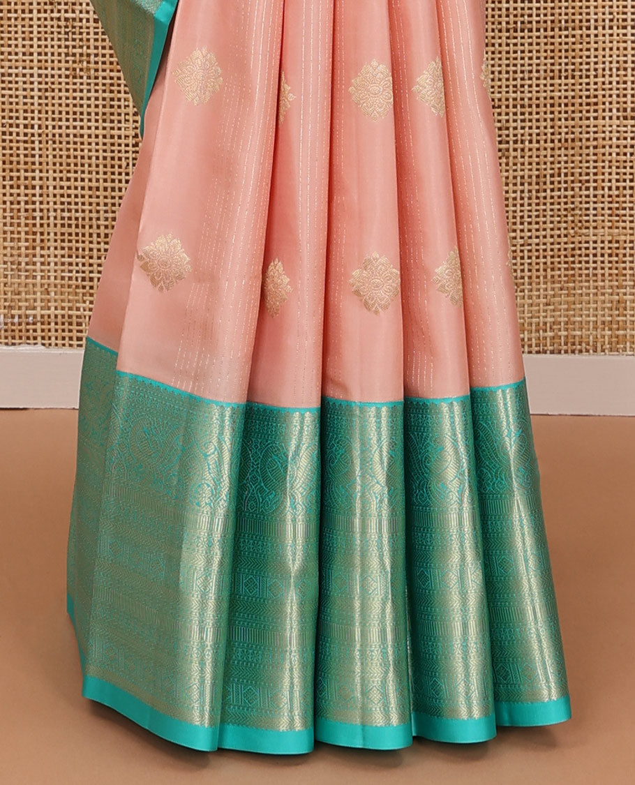 Pink zari design silksaree, contrast jaal pallu & border of thilakam,mayil,muthu,kathir,lavangam & diamond motifs