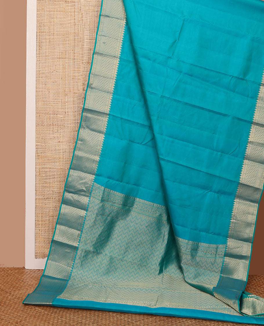 Blue zari buttas silksaree, chevron design pallu & zari border of rekku, muthu, banaras, vanki & zari designs