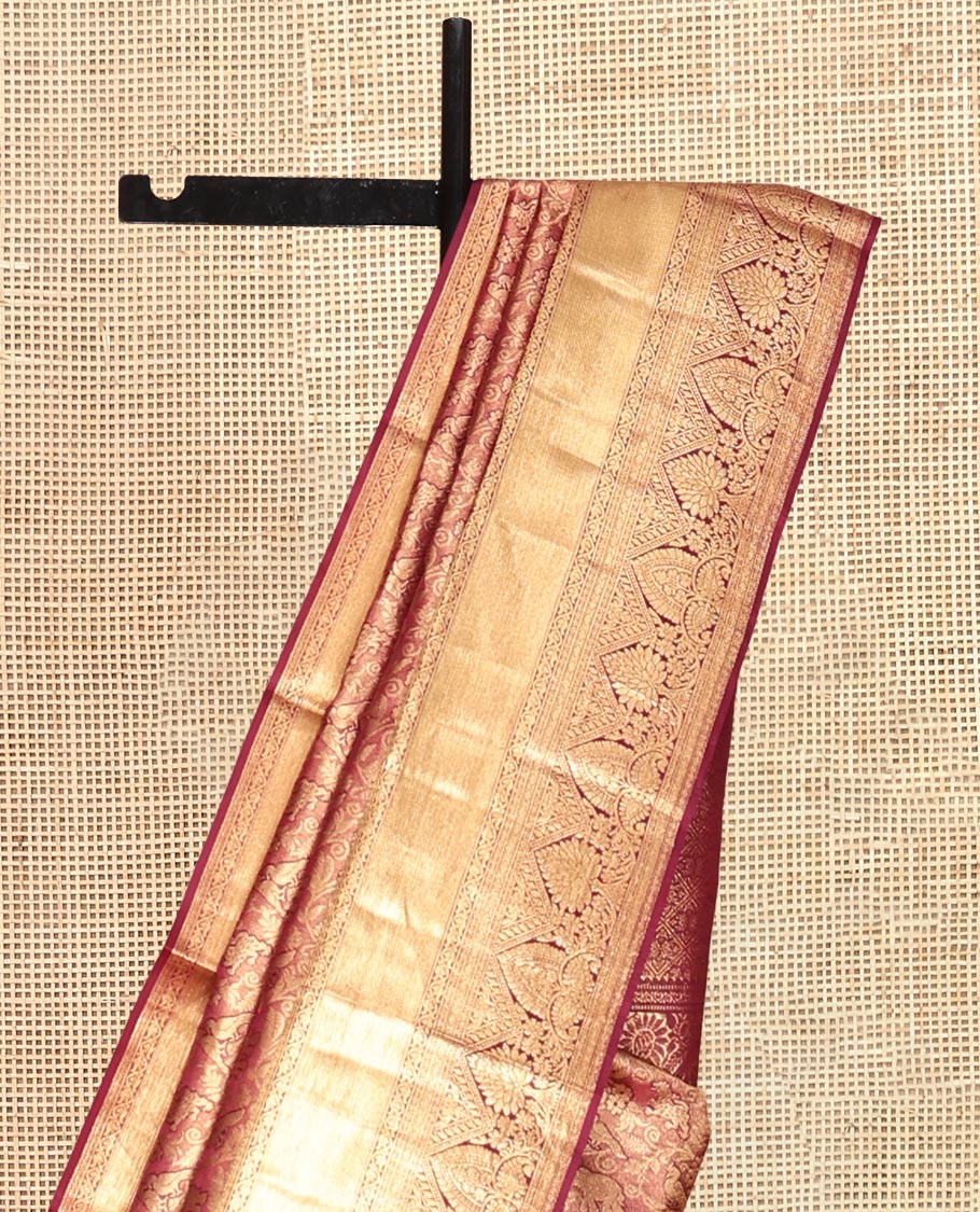 Light Maroon Kanchipuram Wedding Silk Saree, Elevated with Vanasingaram Jacquard Design, a Traditional Zari Design Border, Jaal Pallu, and a Matching Blouse
