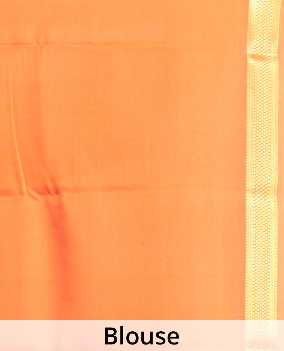 Lavender Plain Mysore Silk Saree, Complemented by a Contrast Traditional Zari Design Border, Zari Striped Pallu, and Paired with a Contrast Blouse