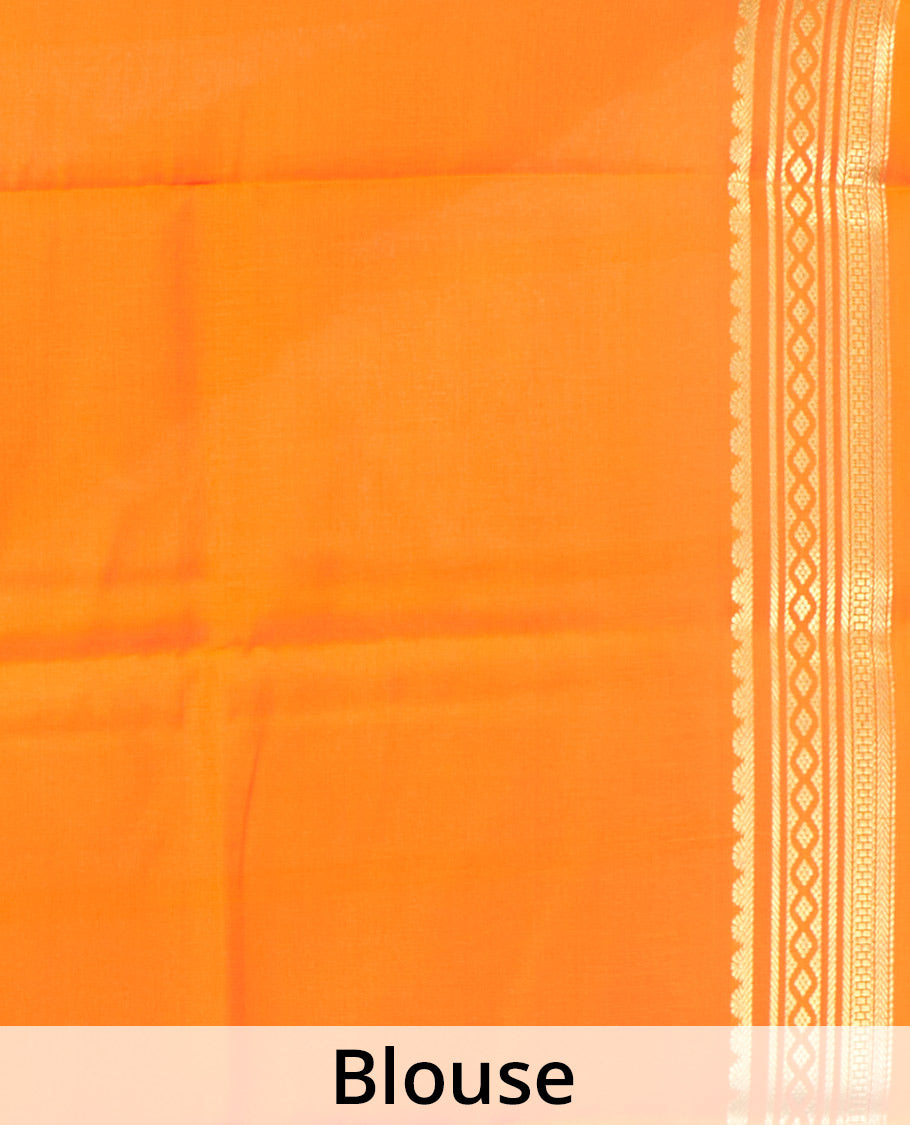 Rani Pink Plain Mysore Silk Saree, Complemented by a Contrast Traditional Zari Design Border, Zari Striped Pallu, and Paired with a Contrast Blouse