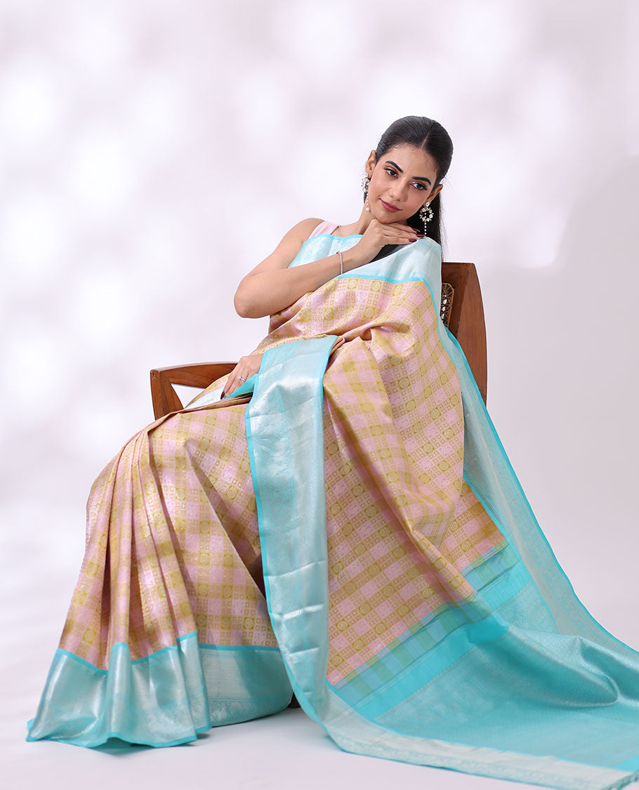 multi-color floral, annam design kancheepuram silk saree with contrast border of thilakam mokku, banaras, muthu, mayil design & zari design pallu