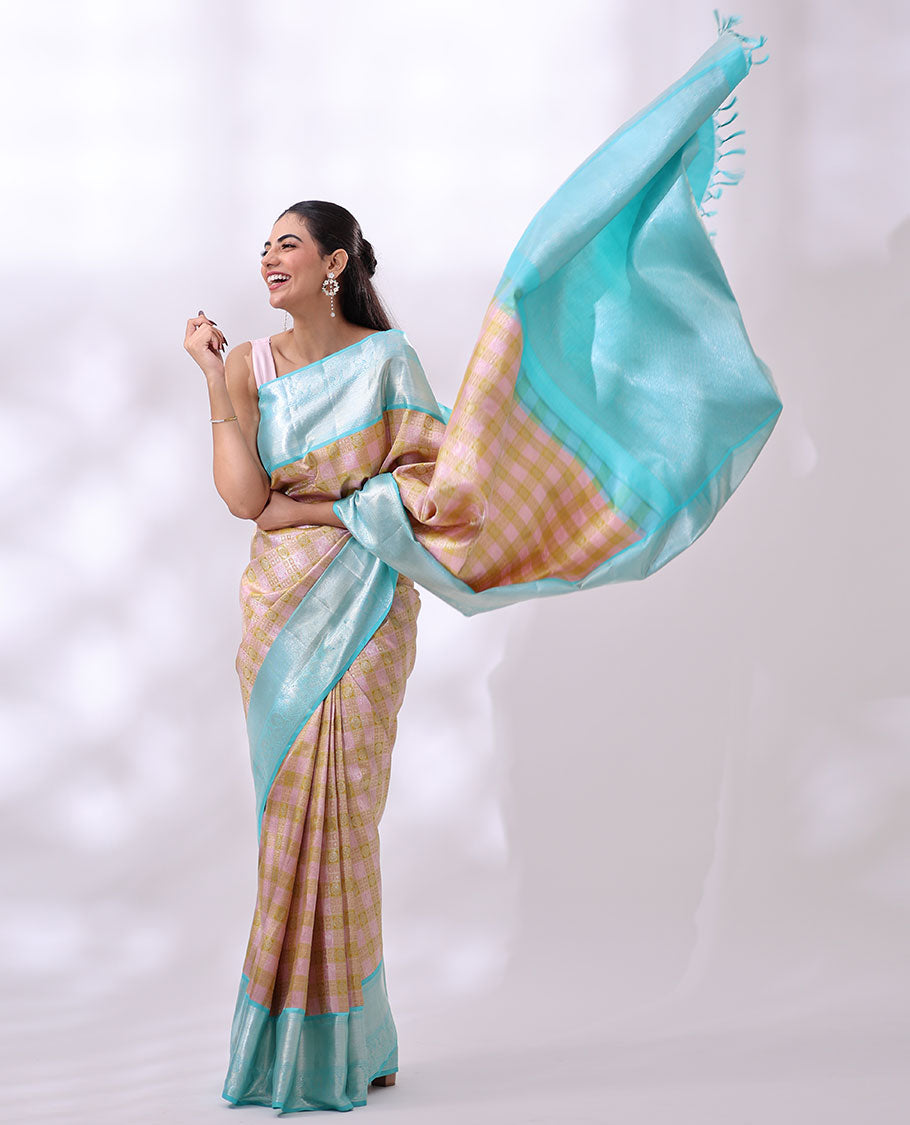 multi-color floral, annam design kancheepuram silk saree with contrast border of thilakam mokku, banaras, muthu, mayil design & zari design pallu