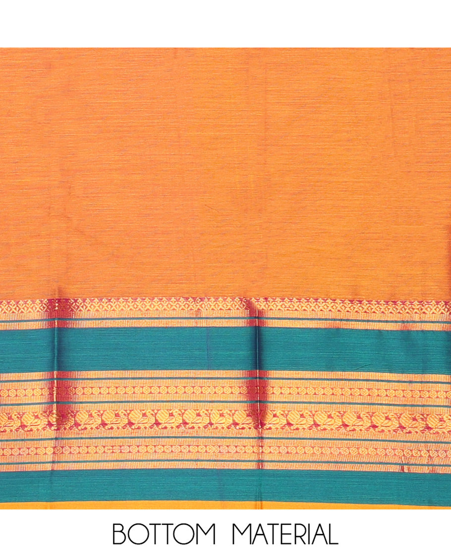 Mango Yellow Mercerised Cotton Material Churidar Features Plain Top, Contrast Rettai Pettu Border, Plain Bottom, Matching Dupatta