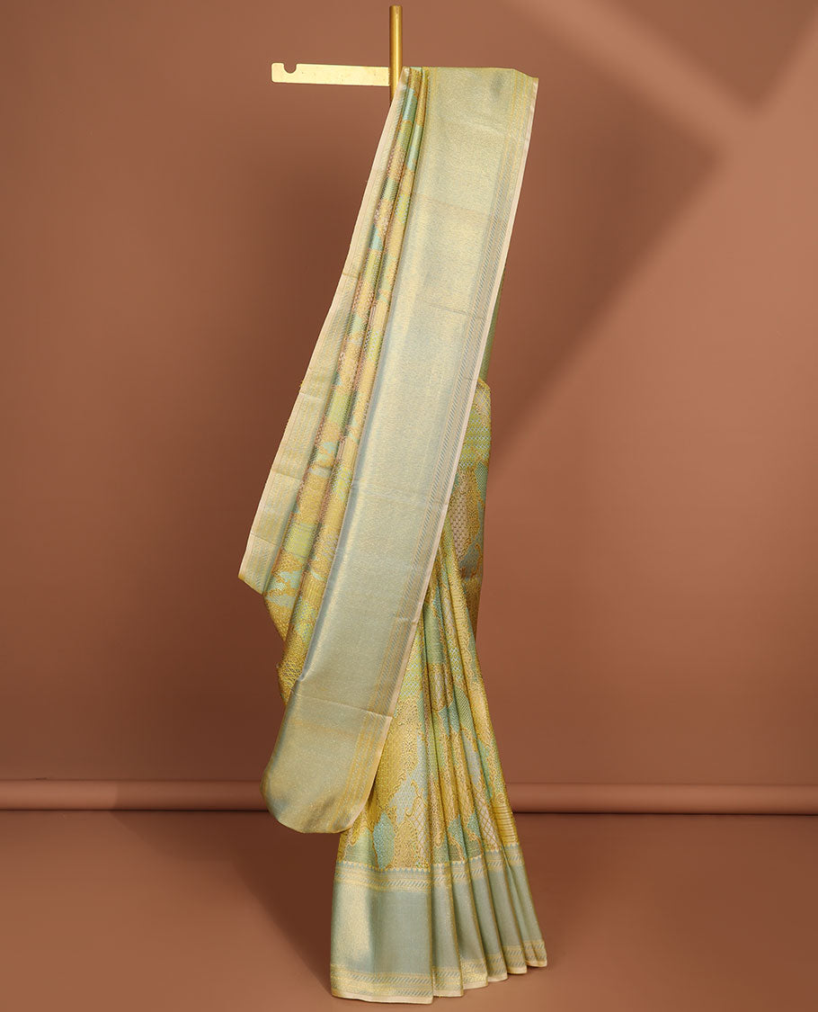 Muti-colored rangkat style silk saree with border of muthu & banaras design , pallu of intricate zari design