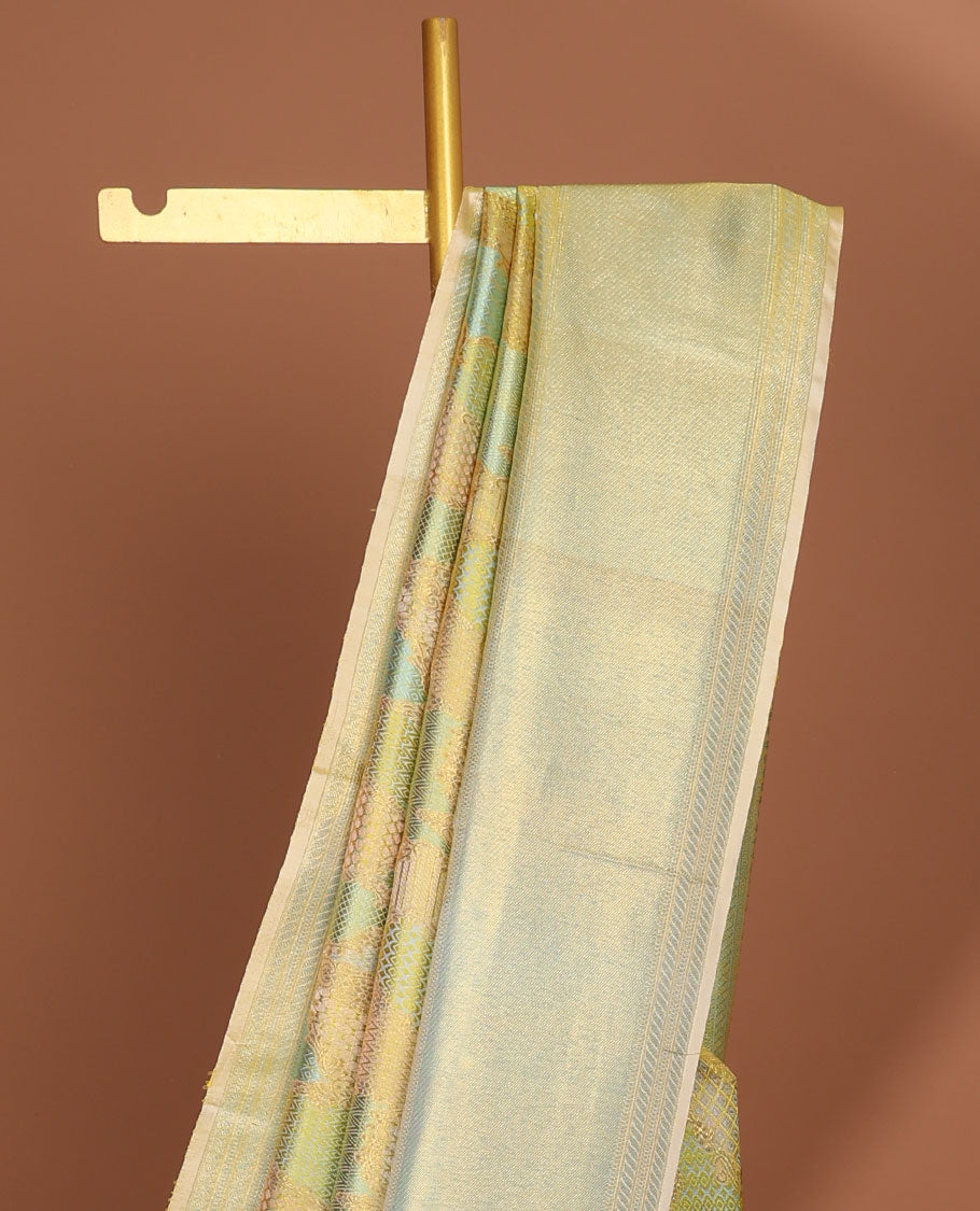 Muti-colored rangkat style silk saree with border of muthu & banaras design , pallu of intricate zari design