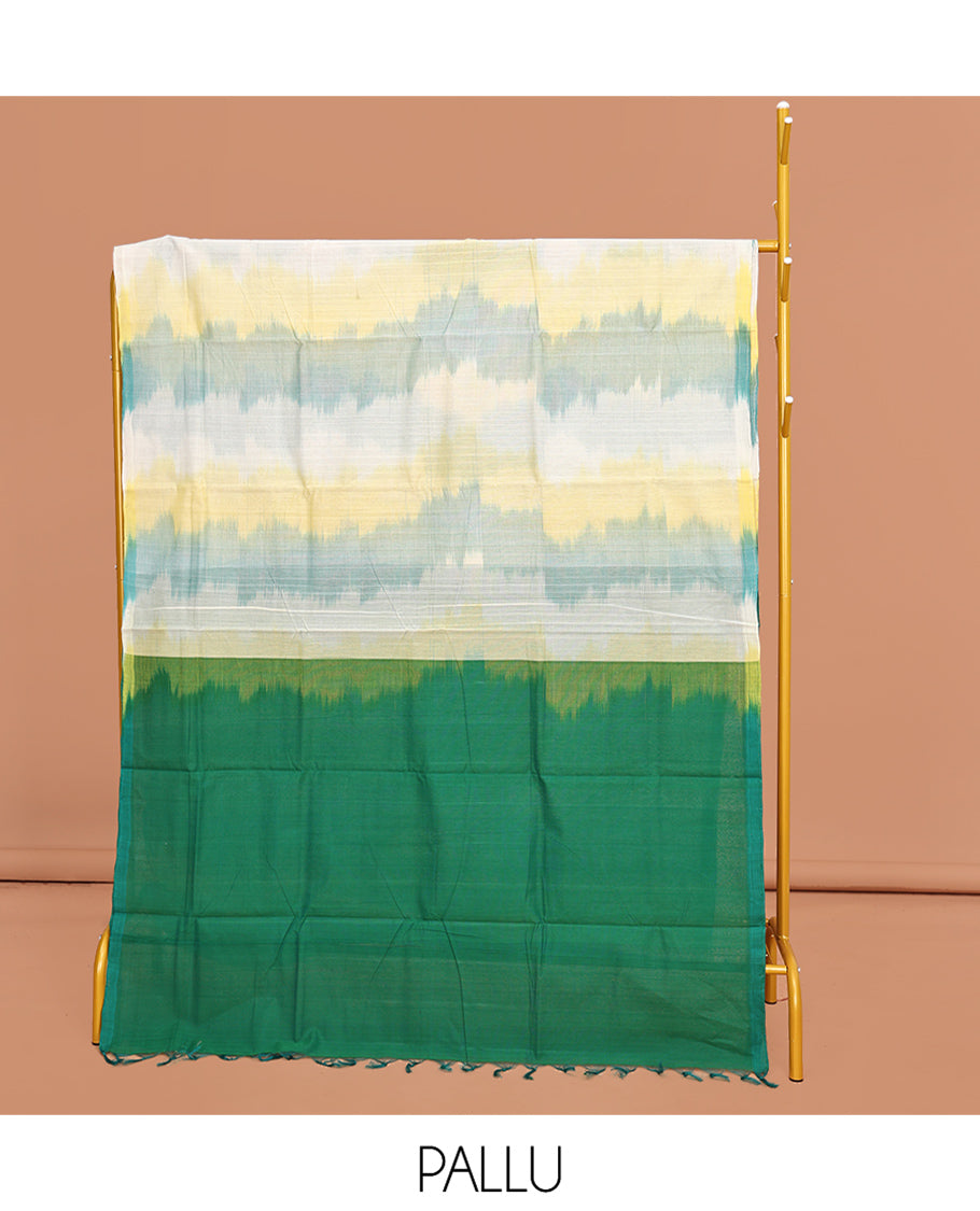 Borderless Multi-Color Mangalgiri Cotton Saree, Uniquely Designed with Ikat Texture, Complemented by Contrast Pallu, and Paired with a Contrast Blouse