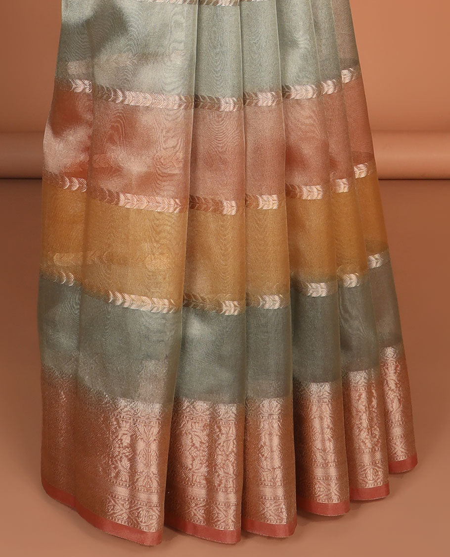 Multi-color rangkat style, hand brushing tissue saree with zari border