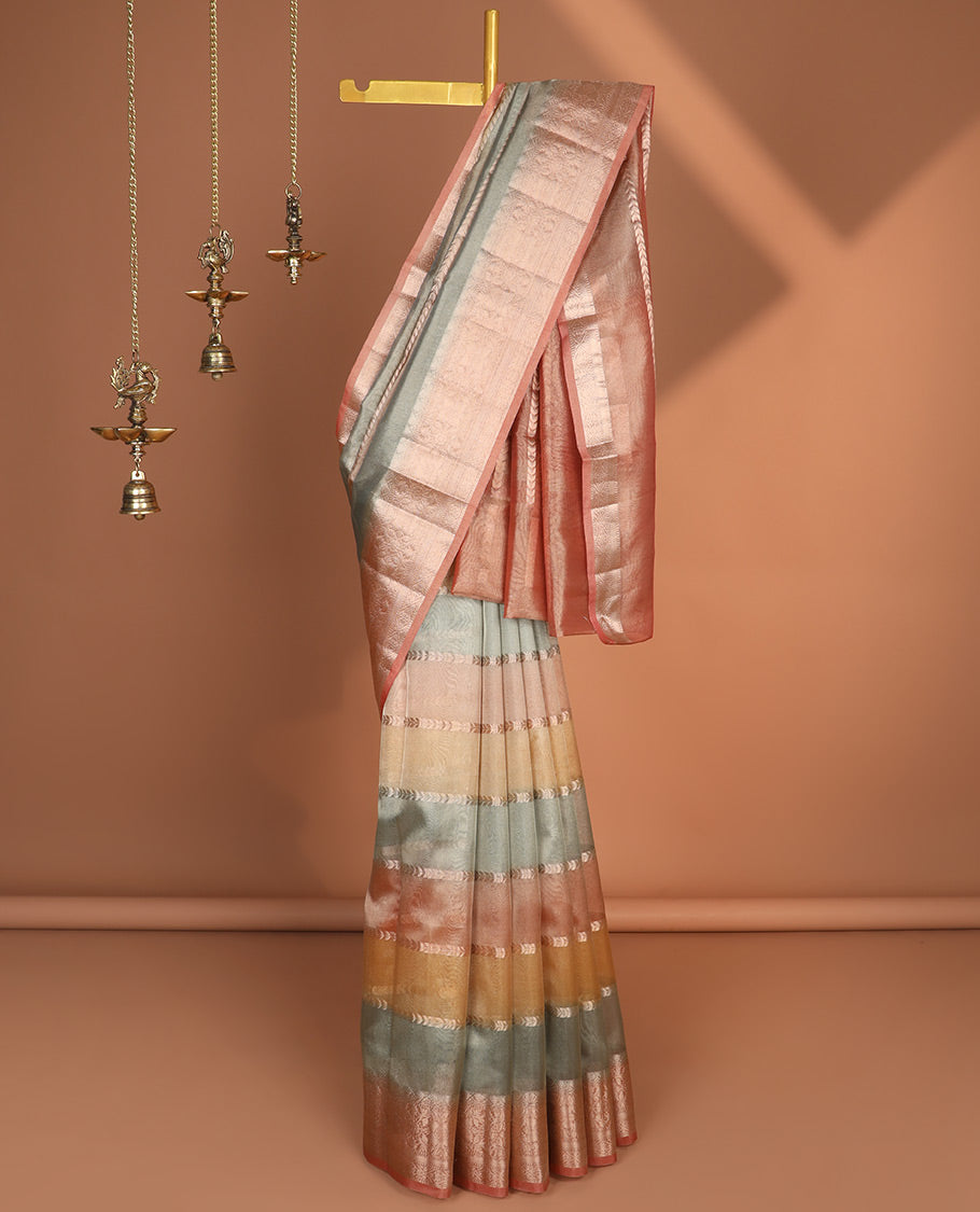Multi-color rangkat style, hand brushing tissue saree with zari border