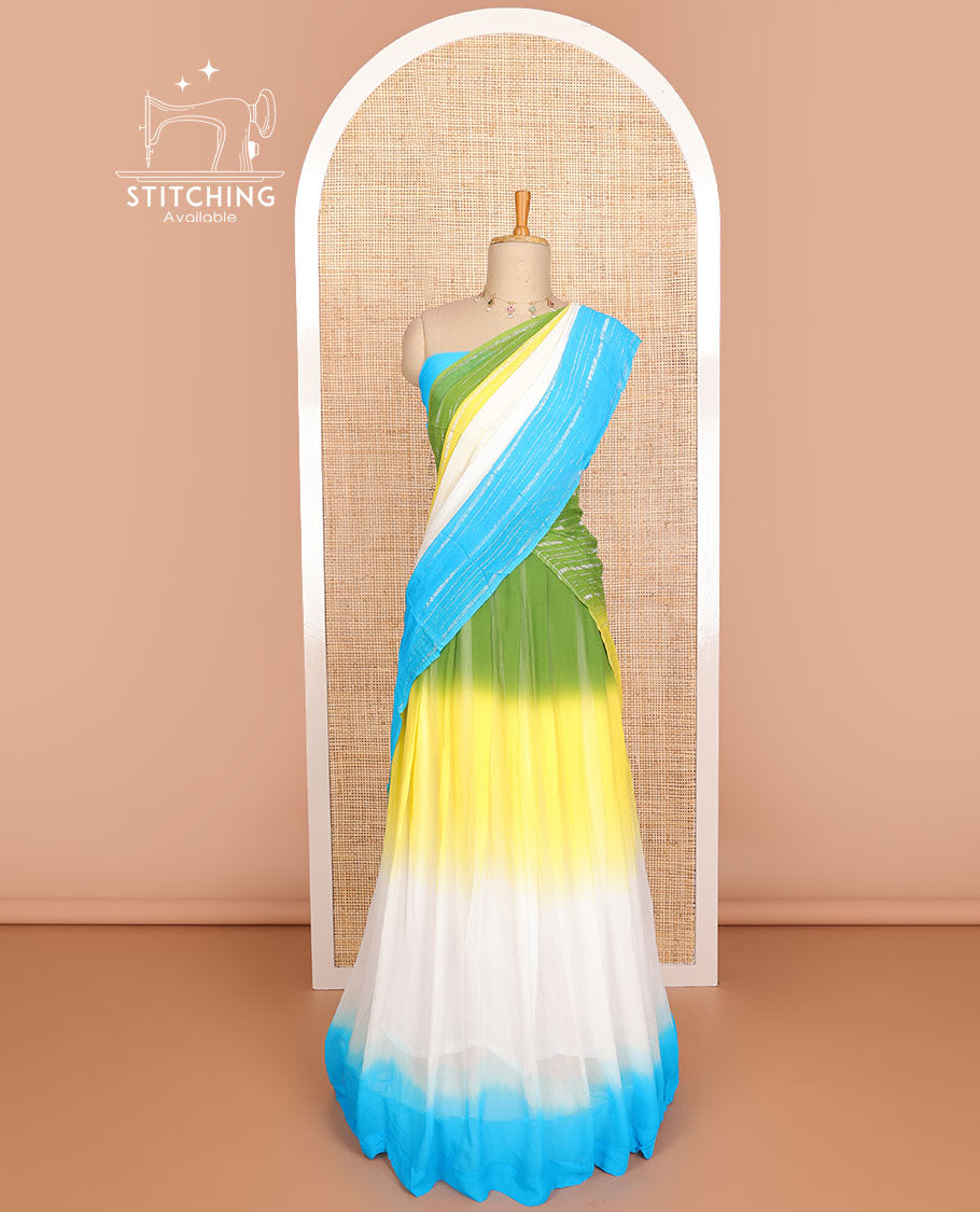 Multi color georgette half saree with plain blouse & striped dhavani