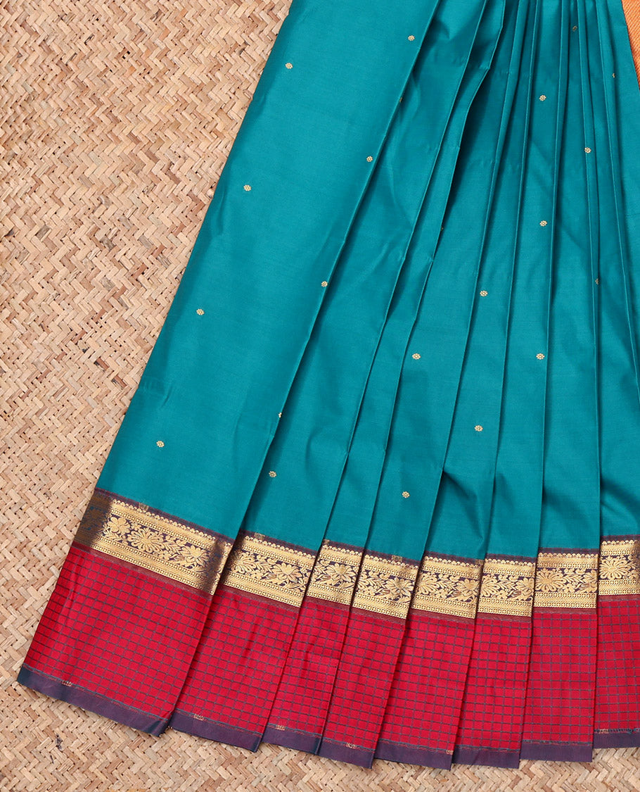 Purple Budget Silk Saree, Subtly Enriched with Zari Buttas, a Contrast Traditional Zari Checked Border, Grand Pallu, and a Contrast Blouse