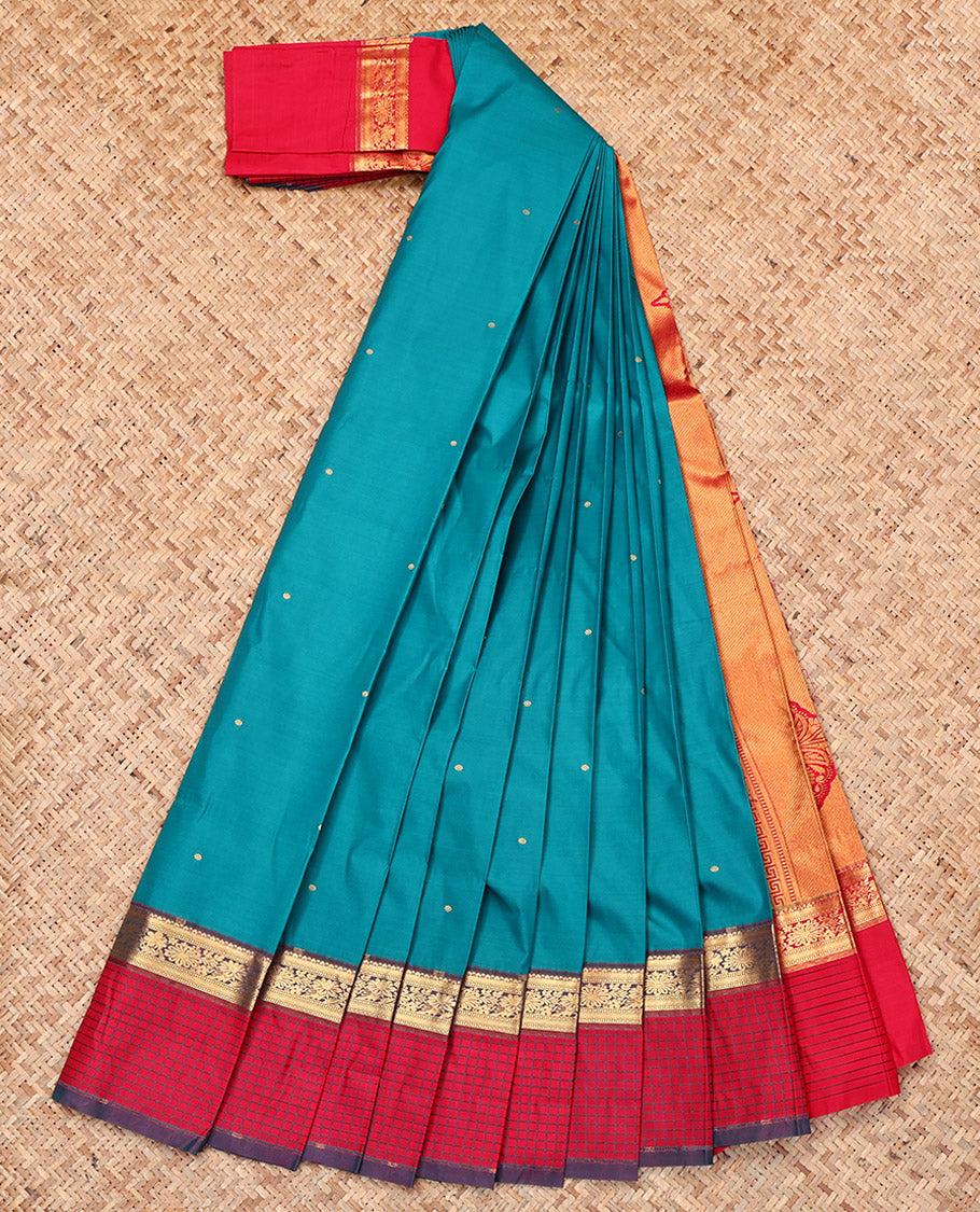 Purple Budget Silk Saree, Subtly Enriched with Zari Buttas, a Contrast Traditional Zari Checked Border, Grand Pallu, and a Contrast Blouse