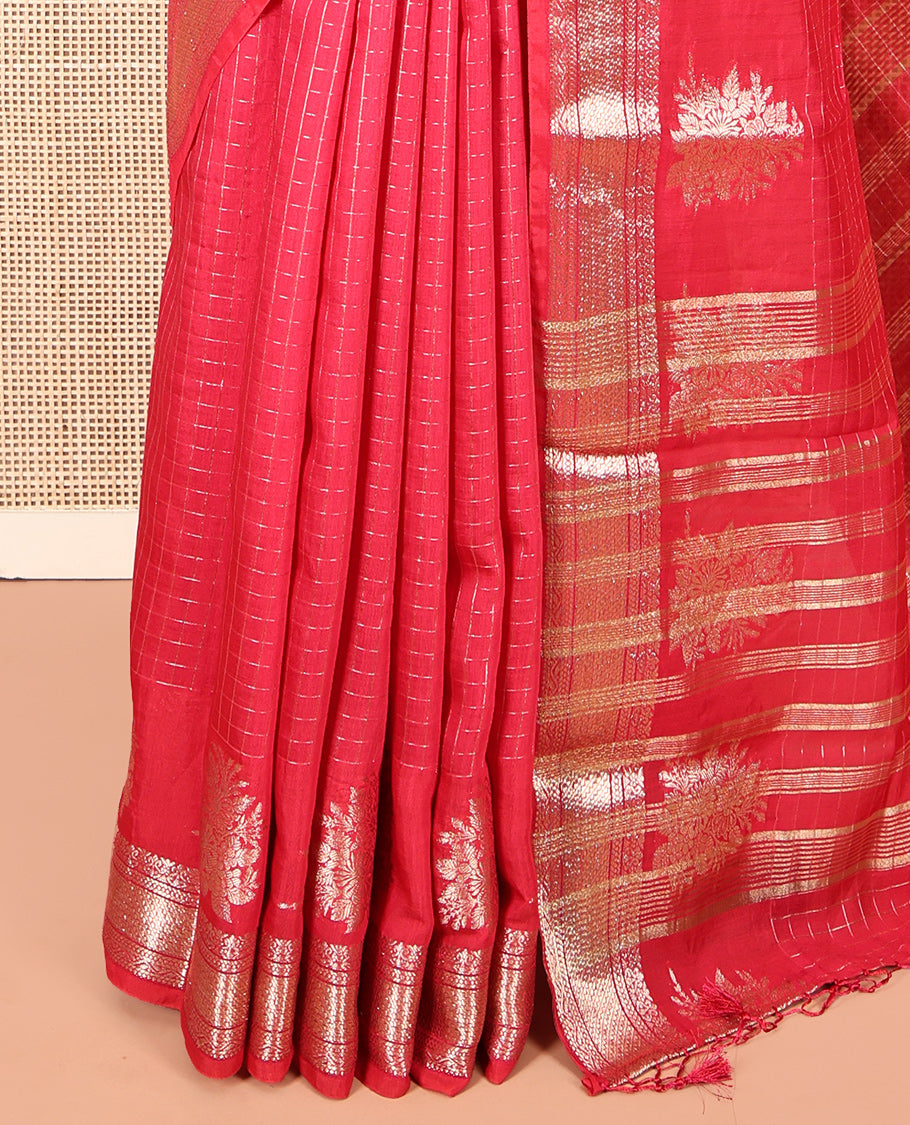 Pink Assam Silk Saree, Adorned with Zari Checks, Highlighted by a Traditional Zari Border, Zari Design Pallu, and a Matching Blouse