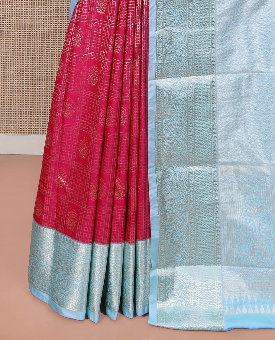 Pink Budget Silk Saree, Elevated with Jacquard Design All Over Its Body, Complemented by a Contrast Traditional Zari Design Border, Elegantly Highlighted Pallu, and Paired with a Contrast Blouse