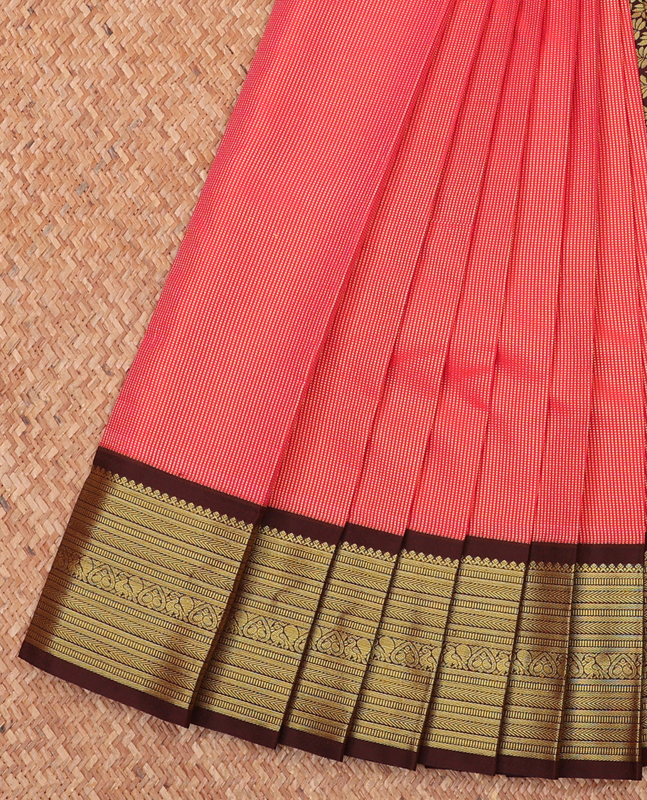 Red Budget Silk Saree, Subtly Sparkled With Zari Weave On Its Body, Complemented by Contrast Traditional Zari Designs Woven Border Grand Pallu and Paired with a Contrast Blouse