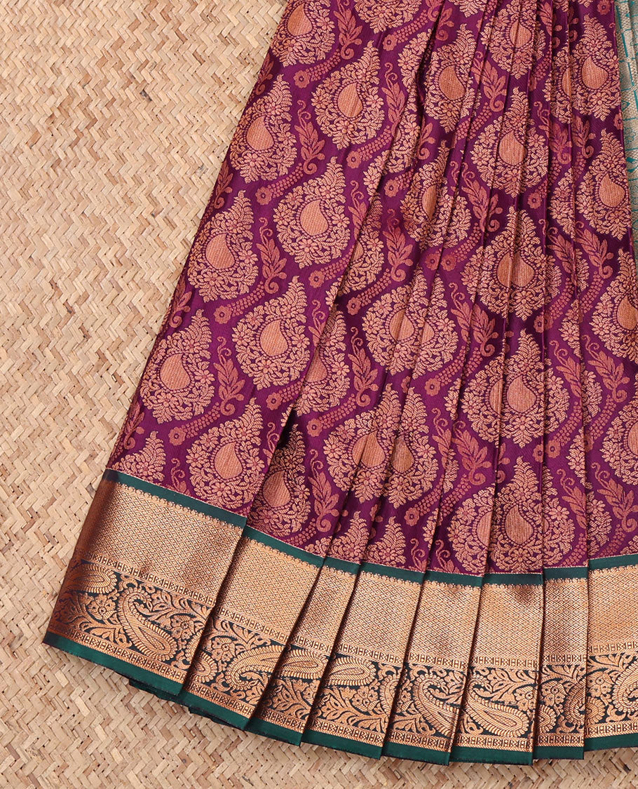 Purple Budget Silk Saree, Adorned with a Jacquard Design, Complemented by Contrast Traditional Zari Border, Intricate Pallu, and Contrast Blouse