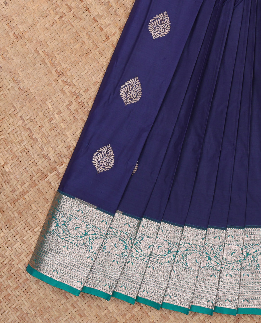 Blue Budget Silk Saree, Adorned with Zari Buttas, a Contrast Traditional Zari Border, Grand Pallu, and a Contrast Blouse