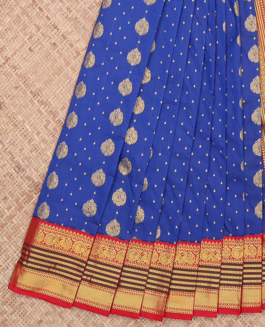 Blue Contrast Zari Butta Budget Silk Saree
