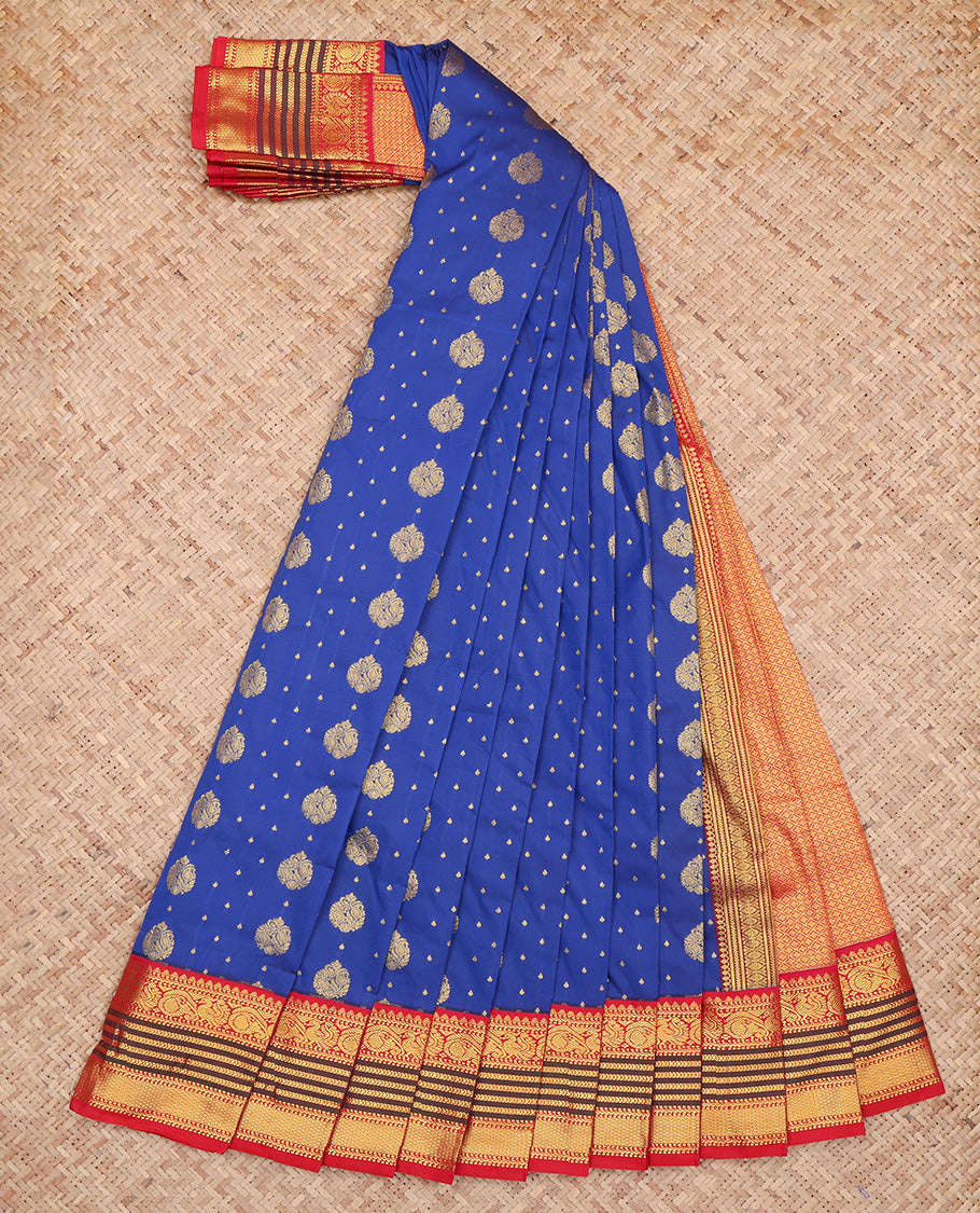 Blue Contrast Zari Butta Budget Silk Saree