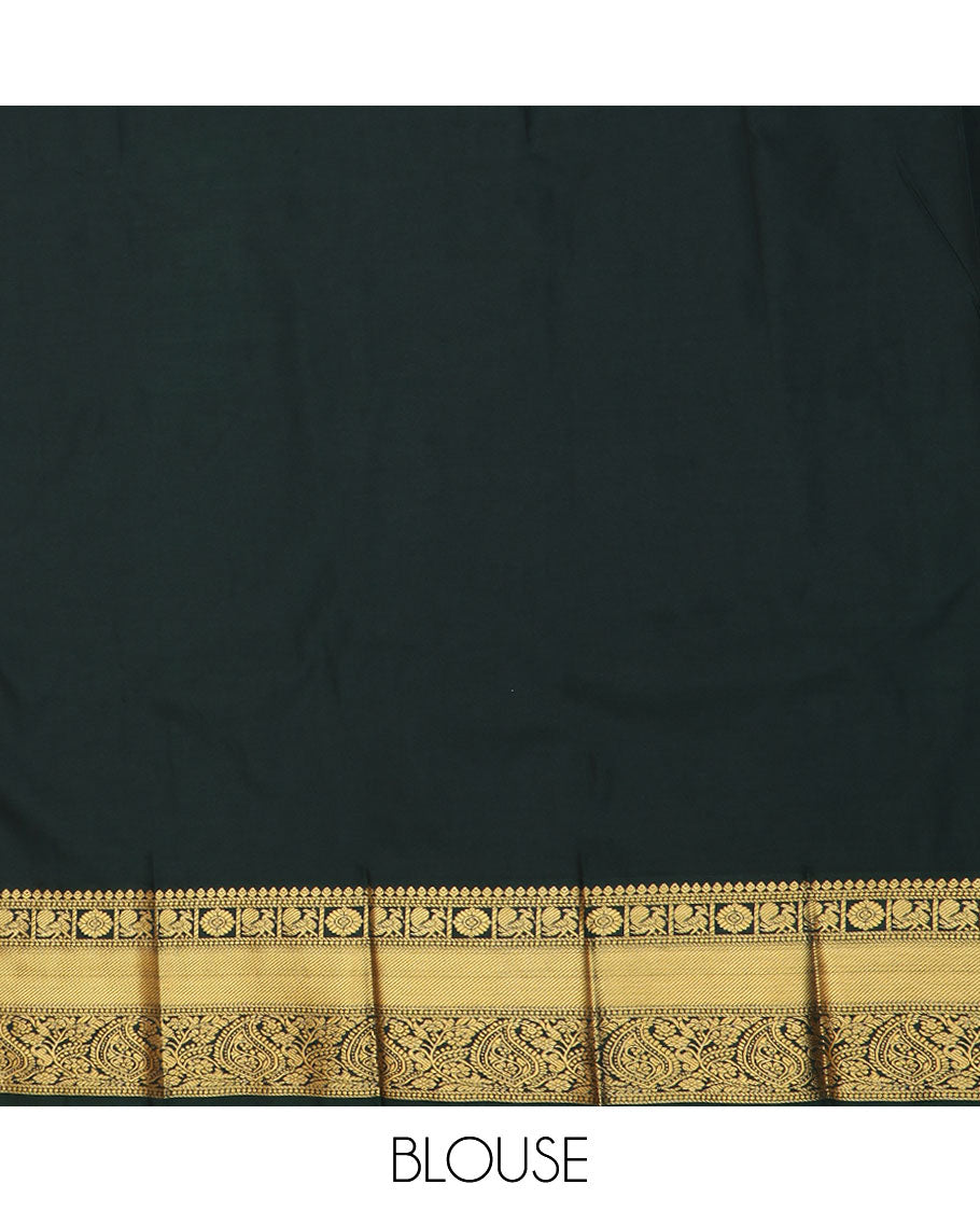 Green paisley zari buttas gift saree, contrast traditional zari border, and pallu of paisleys