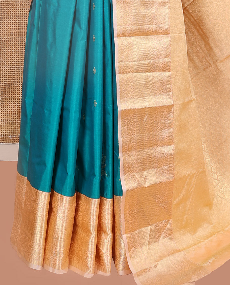 Blue Budget Silk Saree, Woven with Zari Buttas on Its Body, Complemented by a Contrast Traditional Zari Design Border, Intricate Pallu, and Paired with a Contrast Blouse
