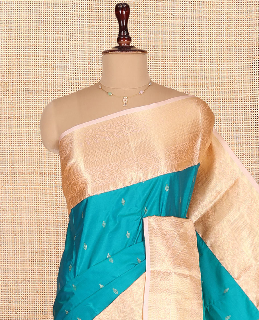 Blue Budget Silk Saree, Woven with Zari Buttas on Its Body, Complemented by a Contrast Traditional Zari Design Border, Intricate Pallu, and Paired with a Contrast Blouse