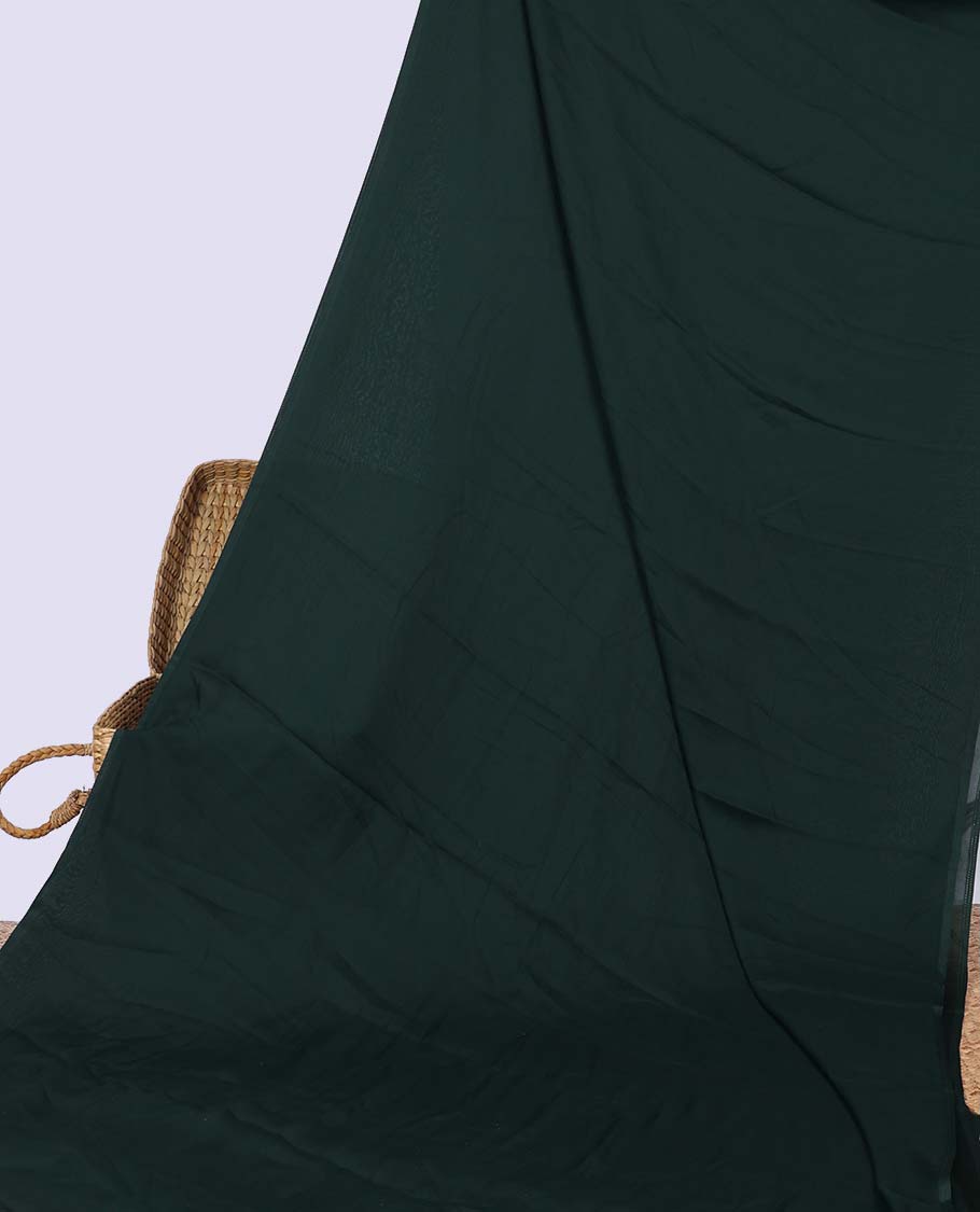 Borderless Green plain design semi-banaras art crepe saree