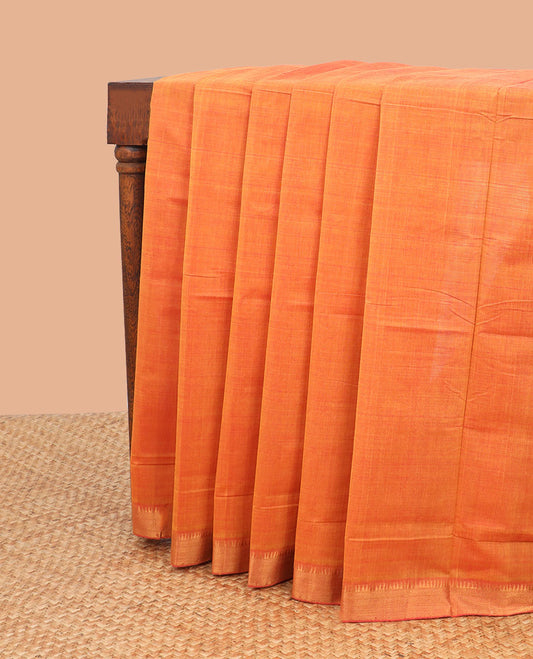 orange mangalagiri cotton saree with contrast zari design border & striped pallu