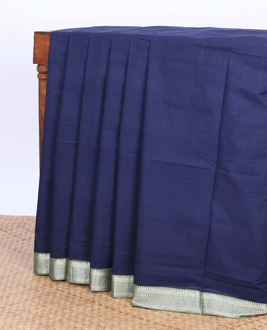 Blue mangalgiri cotton saree with contrast zari design border & striped pallu