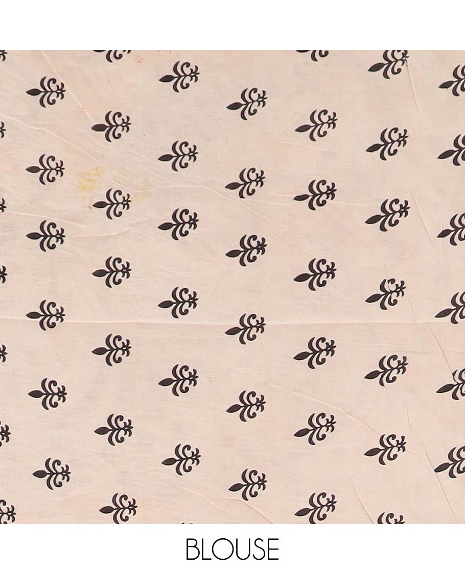 Red floral-peacock machine printed kalamkari cotton saree, contrast lotus printed border, and pallu of floral-peacock print