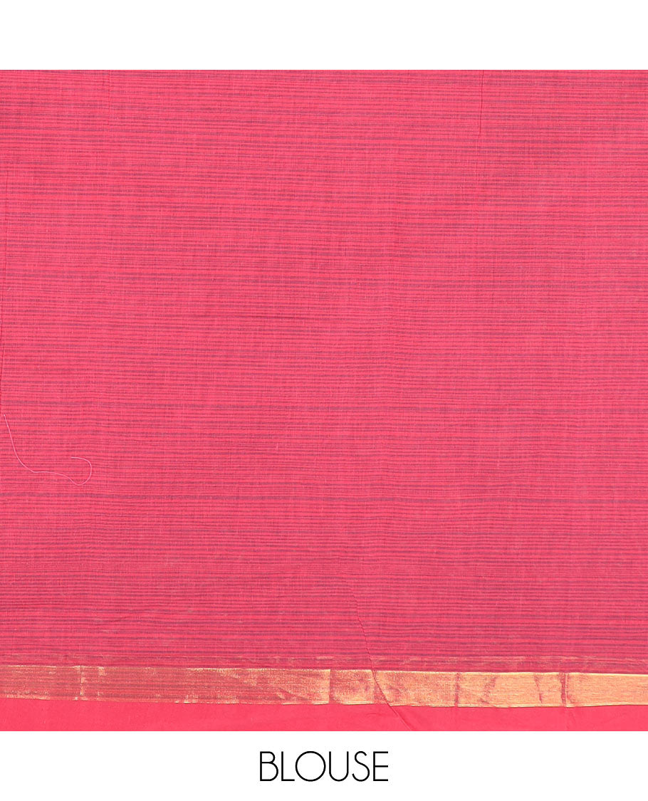 Red chakra buttas kanchi cotton saree, zari border, and jaal pallu