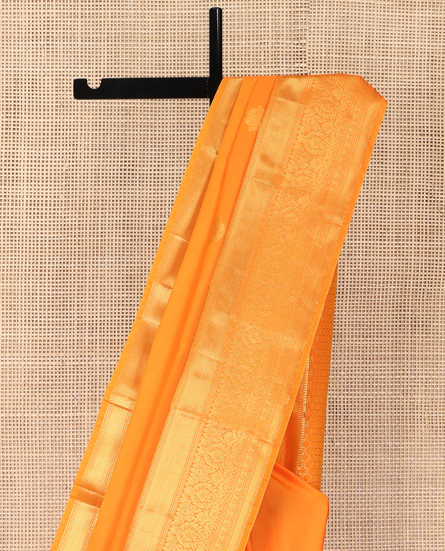 Orange Budget Silk Saree, Enthralled with Zari Buttas on Its Body, Highlighted by a Traditional Zari Design Border, Grandly Jaal-Patterned Pallu, and Paired with a Matching Blouse