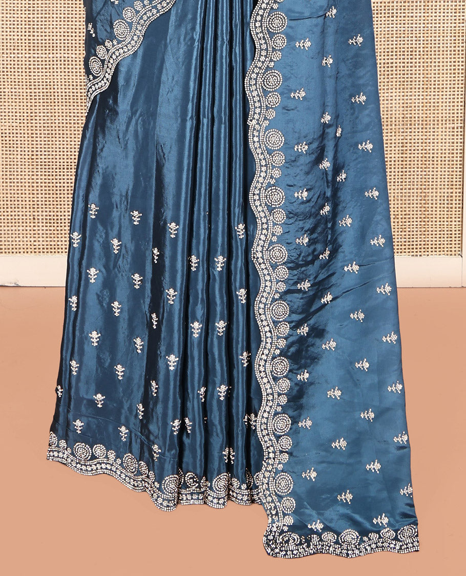 Grey Designer Saree, Finely Crafted with Micro-Stone Work, Scallop Micro-Stone Work Border, a Self-Pallu, and Matching Blouse