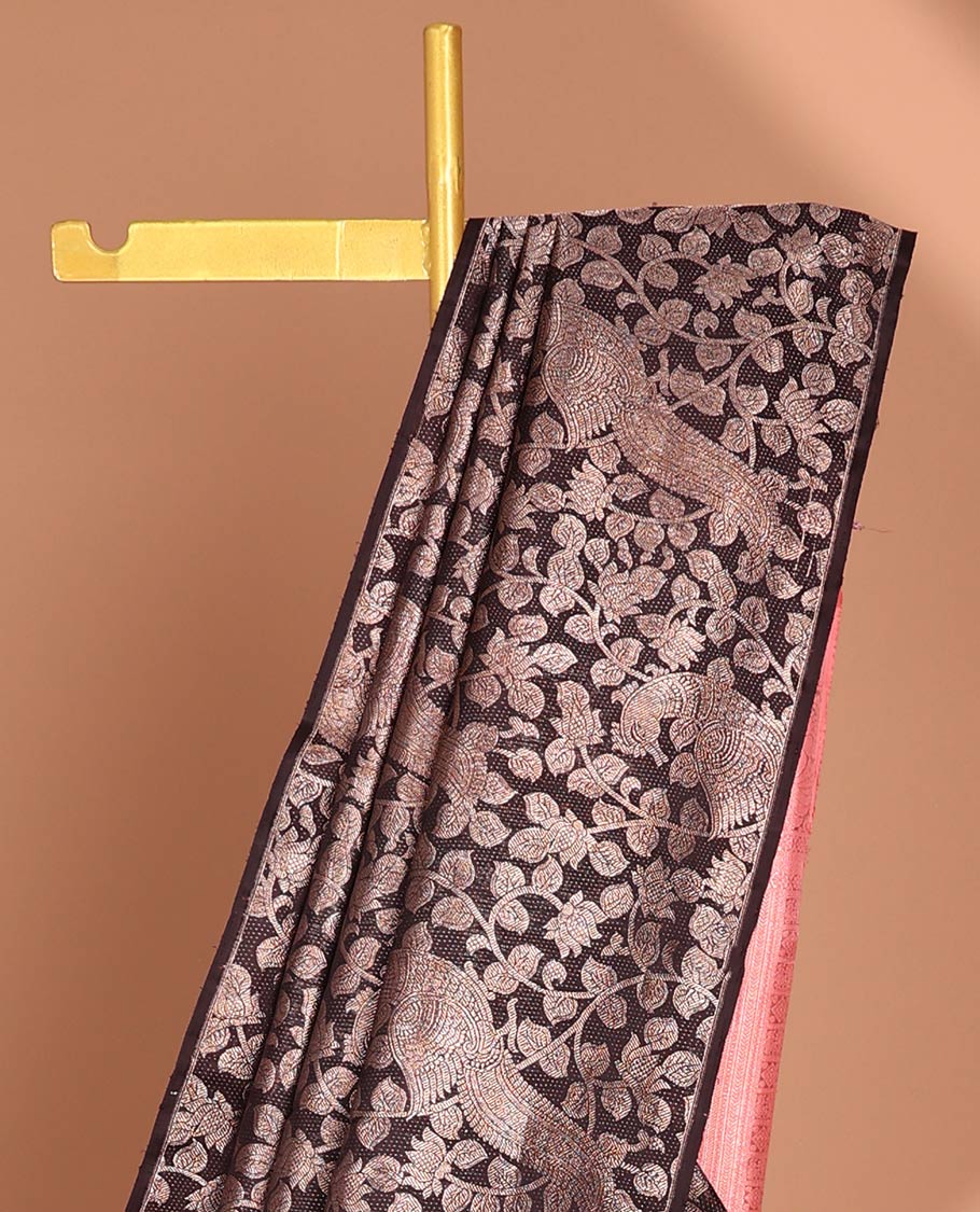 Borderless black floral vine kanchipuram designer silk saree with floral vine design pallu