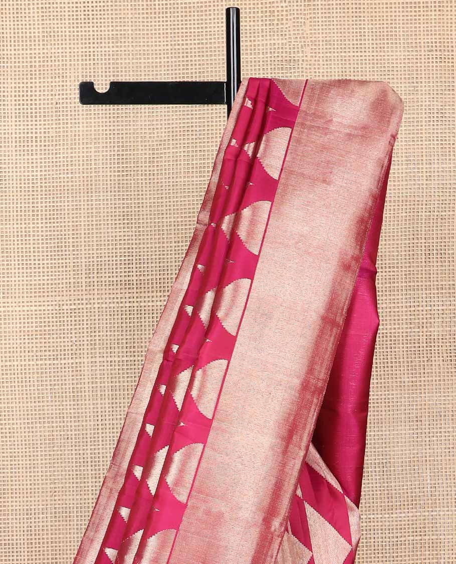 Red geometric design kancheepuram silk saree with self zari border & bhavanji pallu