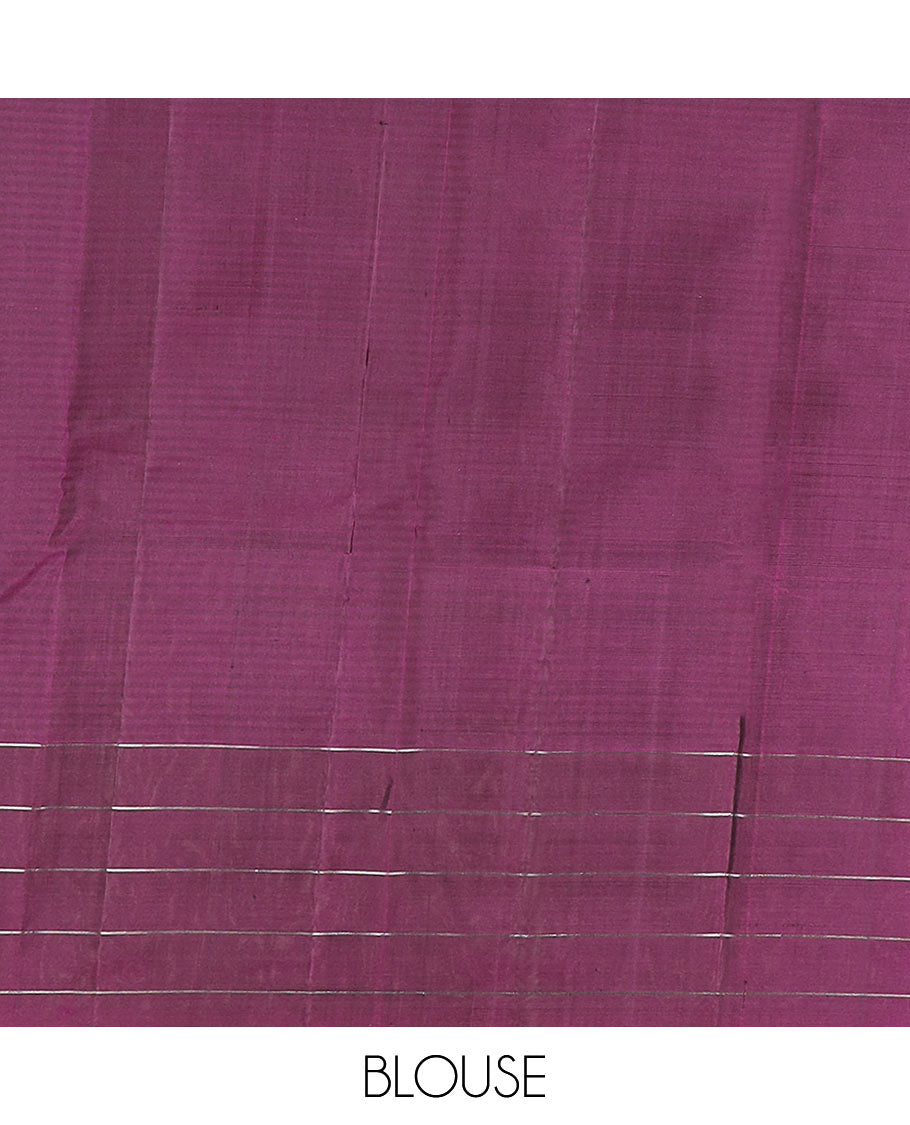 Green stripes and muthu striped Kanchipuram silk saree, contrast border of mayil and lotus butta enclosed checks, and intricate jaal pallu