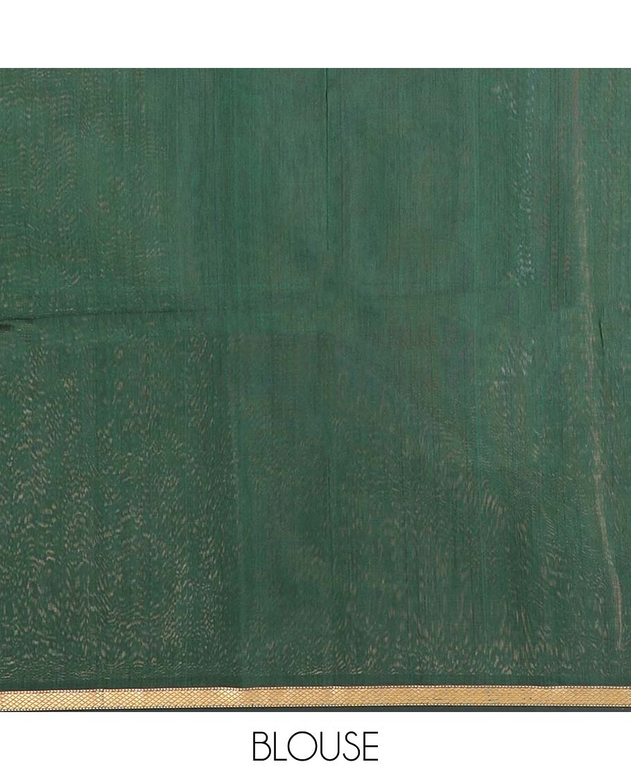 Green Maheshwari Cotton Saree Highlighted with Diamond Stripes, Subtly Sparkled with Zari Border, Pallu Scintillated with Gleaming Zari Stripes, and Paired with a Matching Blouse