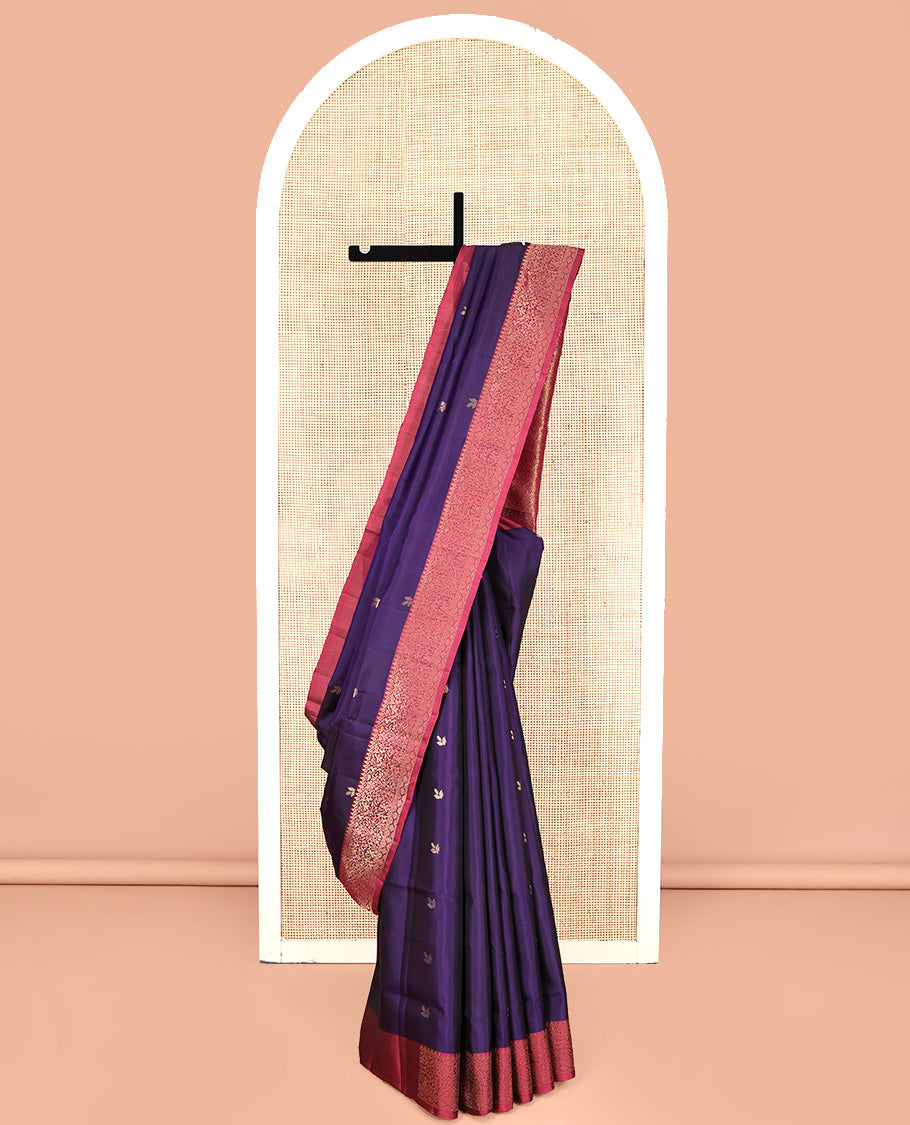 Blue Mayuri Lite Silk Mix Saree, Adorned with Buttas All Over Its Body, Complemented by a Contrast Border of Thilakam, and Floral Designs, an Intricately Designed Pallu, and Paired with a Contrast Blouse